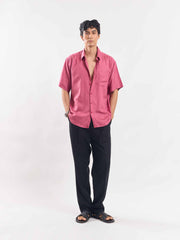 Rose Pink Half Sleeve Linen Shirt